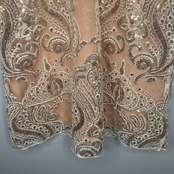 🔥Free People Night Summer Mini Sequin Dress Ivory Combo - Picture 9 of 9